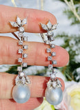Vintage 1950s 14k Gold South Seas Pearl 3.0ct VS Diamond Dangle Pendant Earrings