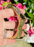 Heavy Vintage Estate Italian 18k Gold Hinged Retro Diamond X Cuff Bracelet 60g