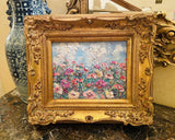 KADLIC Original Oil Painting Floral Landscape Impasto Gold Gilt 15" Frame