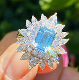 Vintage Ring-dant Platinum 4ct Aquamarine G VS Diamond Ballerina Ring Pendant