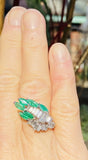 Vintage Art Deco 18k Gold 2.75ct Emerald VS Diamond Baguette Cocktail Statement
