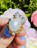 Vintage La Triomphe 18k Gold Baroque Pearl G VS Diamond Citrine Ring