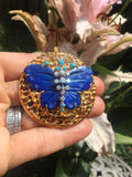 Peter Lindeman Handmade 18k Gold Lapis Turquoise Diamond Brooch Pin Pendant