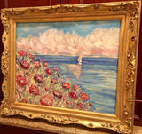 24x20" Mediterranean Seascape KADLIC Original Oil Painting Art Gold Frame