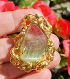 Vintage ARTHUR KING 18k Gold  Watermelon Pink Green Tourmaline Pendant Brooch