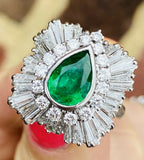 Vintage Ring-dant Platinum 4ct Pear Emerald G VS Diamond Ballerina Ring Pendant
