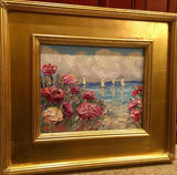 KADLIC French Poppies Seascape Sailboats Gilt Wood Frame 8x10”