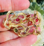 Vintage SEIDENGANG 18k Gold Tourmaline Aquamarine Gemstone Pendant Brooch