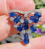Vintage 1940s-50s Deco Platinum 7ct Carved Blue Sapphire VS Diamond Pendant
