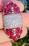 Vintage Art Deco Platinum 6.20ct G-H VS Diamond Ruby Cabachon Brooch Pendant