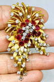 Vintage Art Deco French Heavy 18k Gold Ruby VS Diamond Brooch DES EN FRANCE