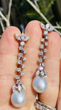 Vintage 1950s 14k Gold South Seas Pearl 3.0ct VS Diamond Dangle Pendant Earrings