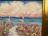 KADLIC Abstract Sunset Seascape Impasto Original Oil Painting Gold Frame 28”