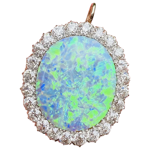 Vintage Retro Estate 18k Gold 15ct Diamond Blue Black Opal Pendant