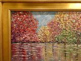 KADLIC Abstract Autumn Trees  Landscape Art Original Oil Painting Gold Frame 24”