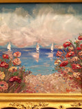 24x20" Mediterranean Seascape KADLIC Original Oil Painting Art Gold Frame