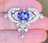 Vintage Midcentury Art Deco 18k Gold Tanzanite Diamond Clip Pin Brooch Pendant