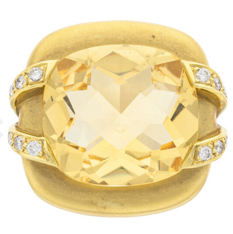Vintage Marlene Stowe 18k Gold 45ct Lemon Citrine VS Diamond Pendant Brooch