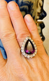 Art Deco Vintage Estate Platinum Pear Amethyst 2.00ct G VS Diamond Halo Ring