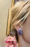 Vintage 1950s  18k Gold Ruby Cabachon VS Diamond Cluster Drop Earrings