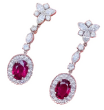 Vintage Estate Platinum 14k Gold Ruby Diamond Drop Pendant Earrings