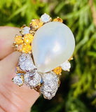 Vintage La Triomphe 18k Gold Baroque Pearl G VS Diamond Citrine Ring