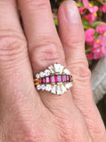 KURT WAYNE 2.00ct 18k Gold Ruby VS Diamond Cluster Anniversary Band Ring VIDEO