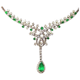 Vintage 1950s Estate 18k Gold 6ct Emerald Diamond Halo Necklace Pendant Retro