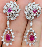 Vintage 1950s 14k Gold 5ct Ruby Diamond Day/Night Dangle Drop Pendant Earrings