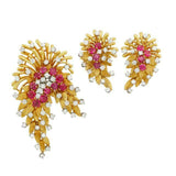 Vintage Art Deco French Heavy 18k Gold Ruby VS Diamond Brooch DES EN FRANCE