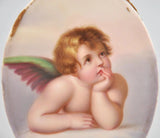 KPM Style Painted Porcelain Plaque Cherub Gold Giltwood Italy Tole Frame 19th C