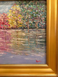 KADLIC Abstract Autumn Trees  Landscape Art Original Oil Painting Gold Frame 24”