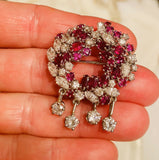 Art Deco Antique 6.00ct Ruby Marquise Diamond 18K Brooch Pendant Necklace
