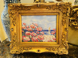 KADLIC Original Oil Painting Abstract Seascape Impasto Gold Gilt 15" Frame Pinks