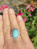 Vintage 14k Gold Robins Blue Turquoise Diamond Halo Cocktail Ring