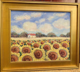 KADLIC Impressionist Tuscany Sunflowers Original Oil Painting Gold Frame 24"