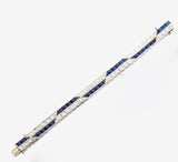 Vintage Midcentury Platinum 10.0ct Blue Sapphire Diamond Bracelet