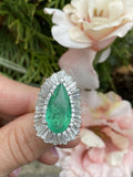 Vintage Ring-dant HUGE Platinum 14k Gold 18 ct Emerald VS Diamond Ballerina Ring