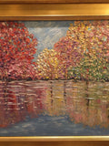 KADLIC Abstract Autumn Trees  Landscape Art Original Oil Painting Gold Frame 24”
