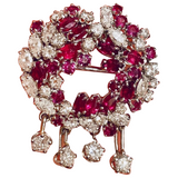 Art Deco Antique 6.00ct Ruby Marquise Diamond 18K Brooch Pendant Necklace