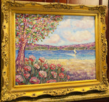 KADLIC Impressionist Wildflowers Floral Original Oil Painting Gold Gilt Frame