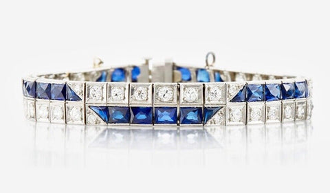 Vintage Midcentury Platinum 10.0ct Blue Sapphire Diamond Bracelet