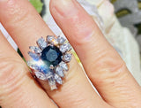 Vintage 1950s Estate Platinum 4ct Blue Sapphire Diamond Cluster Cocktail Ring