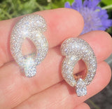 Vintage Estate Platinum 14k Gold 4.90ct VS Pave Diamond Drop Pendant Earring Cli