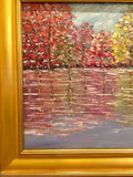 KADLIC Abstract Autumn Trees  Landscape Art Original Oil Painting Gold Frame 24”