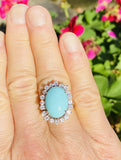 Vintage 14k Gold Robins Blue Turquoise Diamond Halo Cocktail Ring