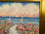 KADLIC Abstract Sunset Seascape Impasto Original Oil Painting Gold Frame 28”