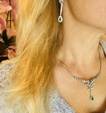 Vintage Estate 18k Gold 5.60ctw Emerald Diamond Halo Pear Dangle Drop Earrings
