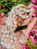 Rare Andrew Clunn 18k Gold Signed Triple Strand Cultured Pearl Necklace