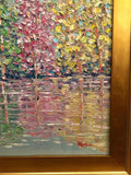 KADLIC Abstract Autumn Trees  Landscape Art Original Oil Painting Gold Frame 24”